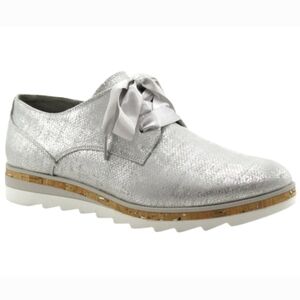 MARCO TOZZI Metallic Silver Grey Women's Derby Cork Rubber Sole Shoes